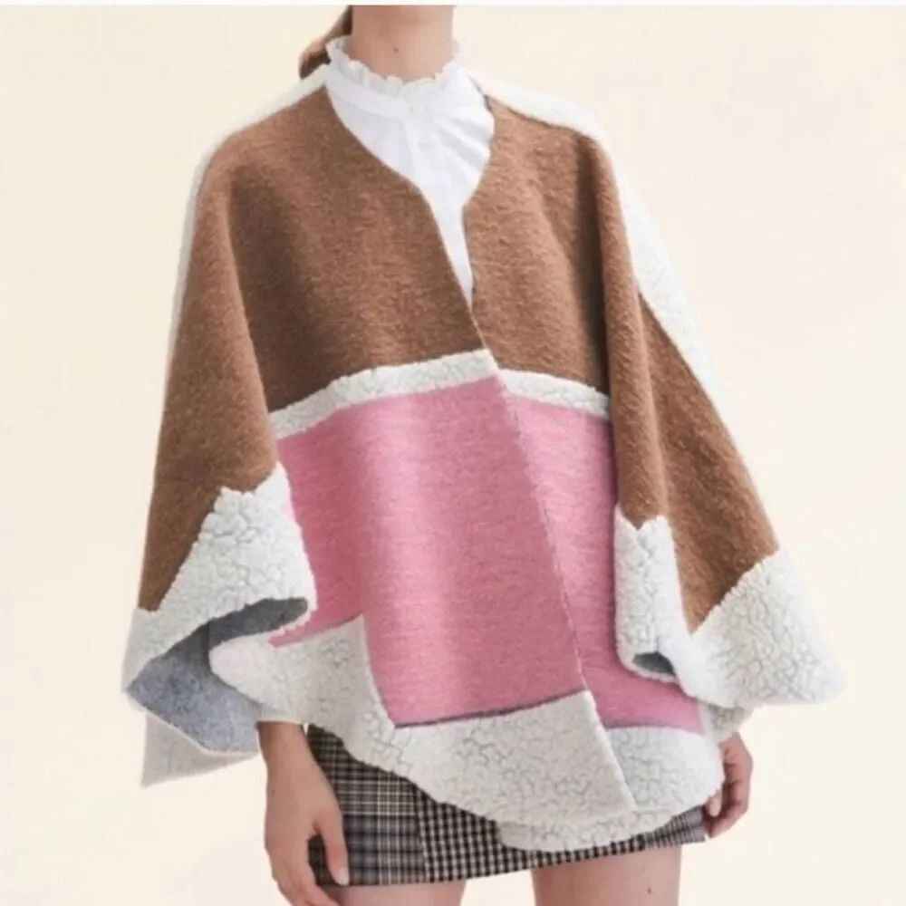 Maje Wool Blend Wrap Cape Poncho